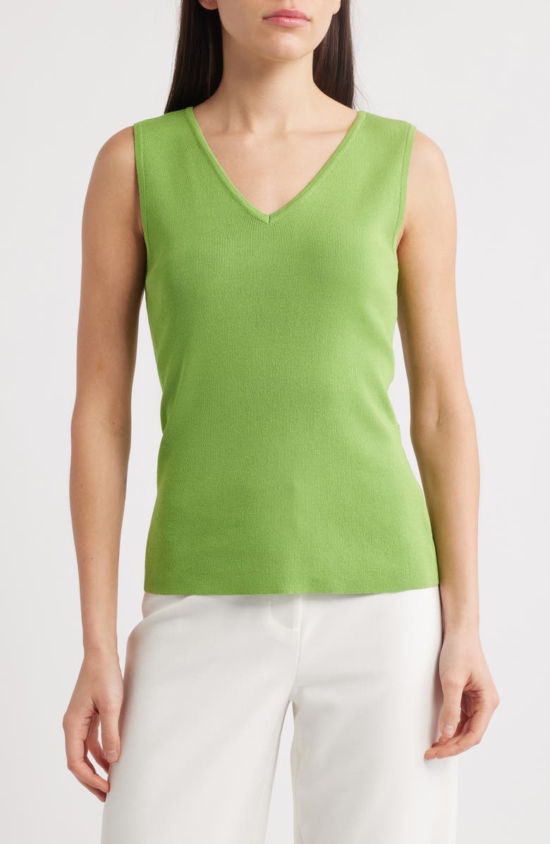 Tahari ASL V-Neck Sweater Tank, Main, color, Fern