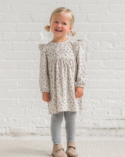 Organic Cotton Mika Armhole Ruffle Long Sleeve Dress (Baby)