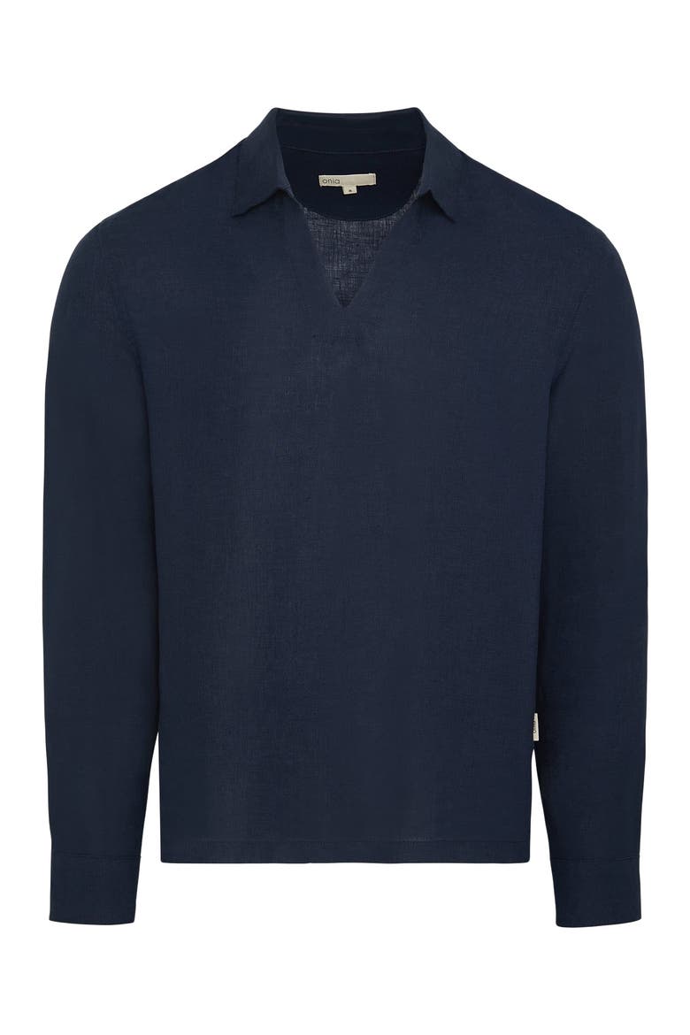 Linen Long Sleeve Popover Shirt, Alternate, color, MIDNIGHT