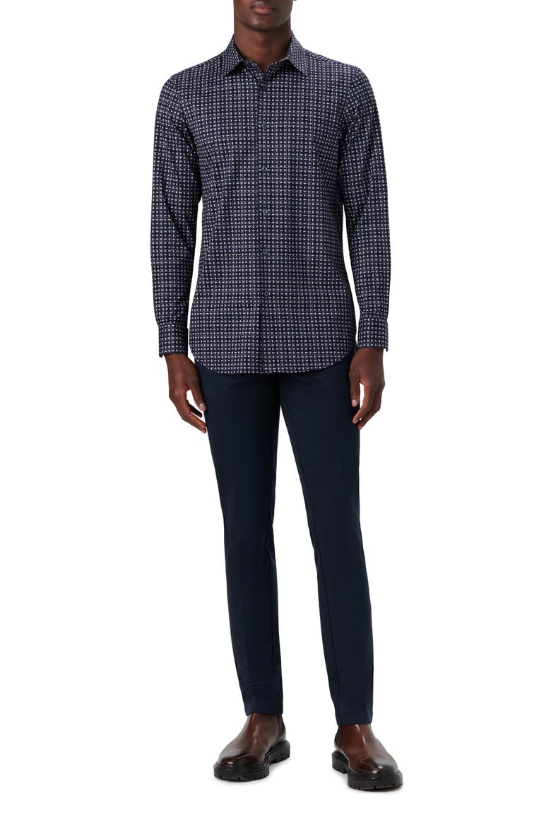 OoohCotton® Print Stretch Cotton Button-Up Shirt, Alternate, color, MIDNIGHT