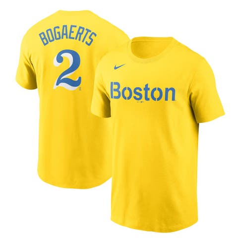 Men's Nike Xander Bogaerts Gold Boston Red Sox City Connect Name & Number T-Shirt
