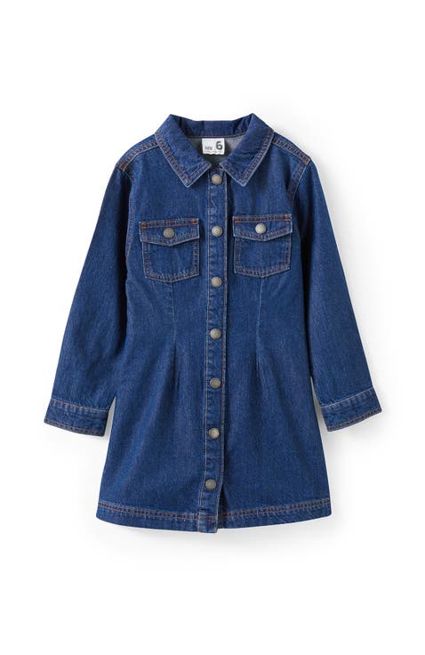 Kid's Sasha Long Sleeve Denim Shirt Dress