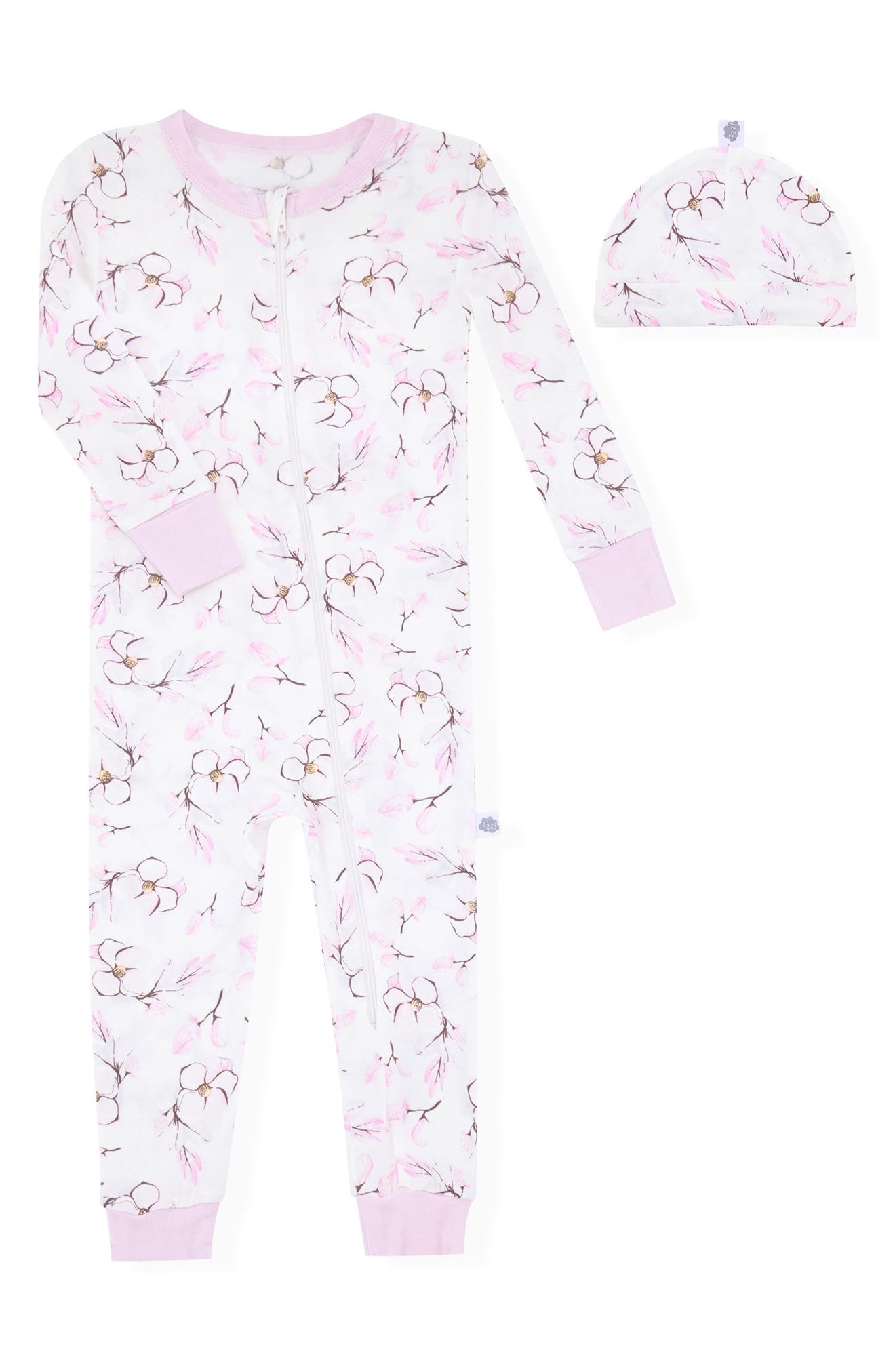 Floral Long Sleeve Zip Romper & Cap Pajamas