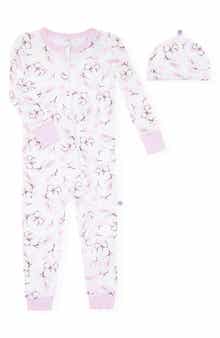 Floral Long Sleeve Zip Romper & Cap Pajamas