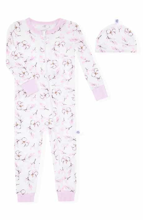 Floral Long Sleeve Zip Romper & Cap Pajamas