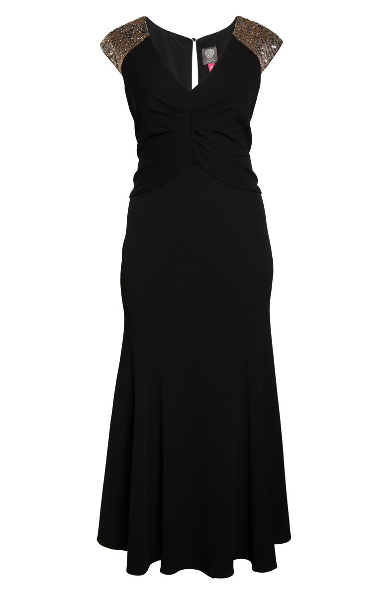 Vince Camuto Sequin Yoke Scuba Crepe Trumpet Gown, Alternate, color,