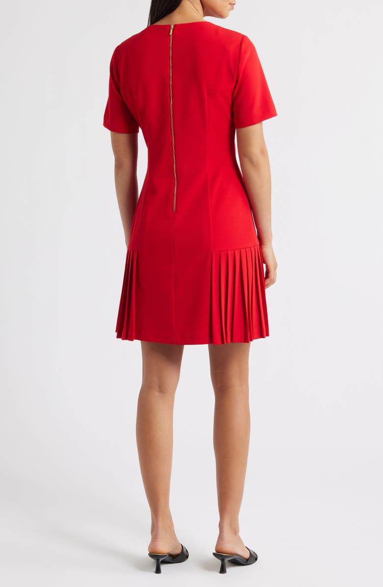 Tahari ASL Kick Pleat Short Sleeve Stretch Crepe Dress, Alternate, color, Crimson