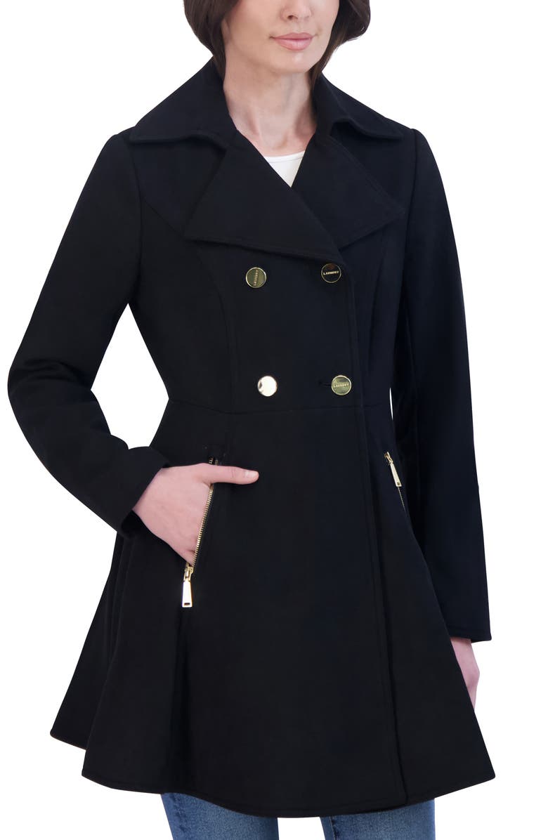 Laundry by Shelli Segal Double Breasted Fit & Flare Wool Blend Coat, Alternate, color, Black