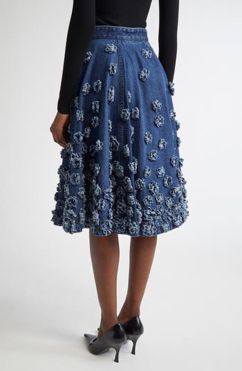 Michael Kors Collection Floral Appliquè Denim Midi Skirt Nordstrom