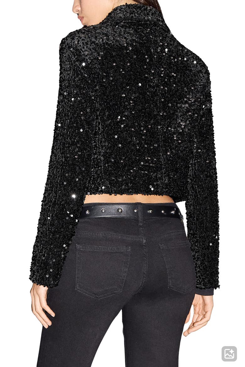 Sequin Embellished Crop Blazer, Alternate, color, BLACK