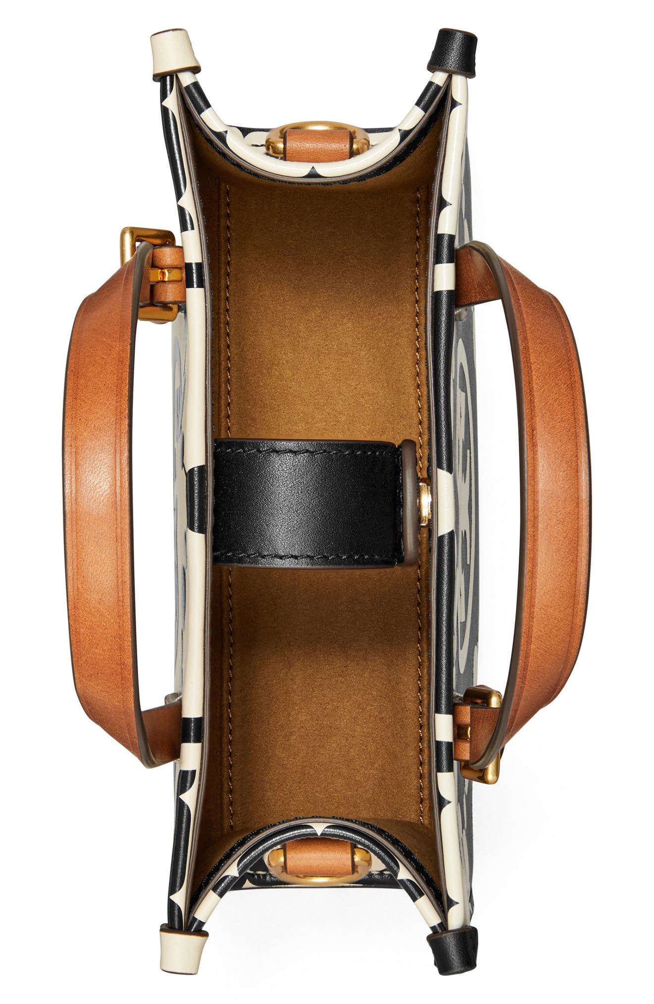 Tory Burch Mini T Monogram Contrast Leather Tote, Alternate, color, 