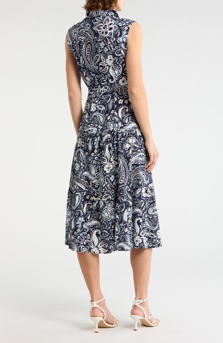 Ellen Tracy Cap Sleeve Tiered Midi Shirtdress, Alternate, color, Navy Spring Paisley