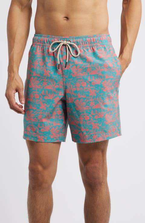 The Bayberry Palm Print Swim Trunks