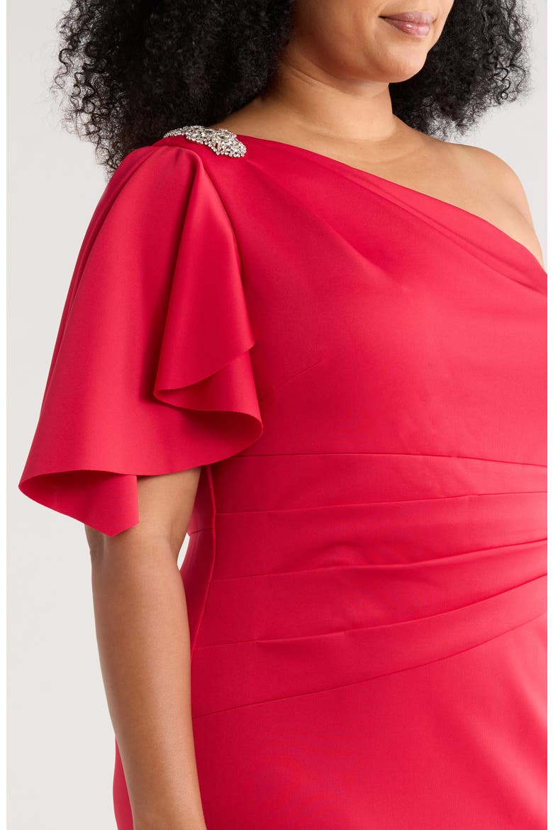 Cape Sleeve One Shoulder Gown, Alternate, color, RUBY RED