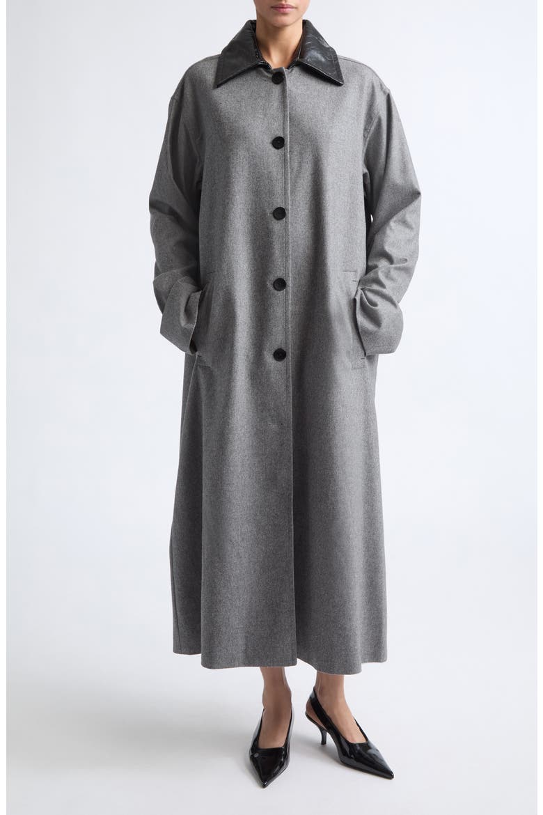 Stretch Wool & Cashmere Swing Coat with Leather Collar, Alternate, color, GREY MELANGE