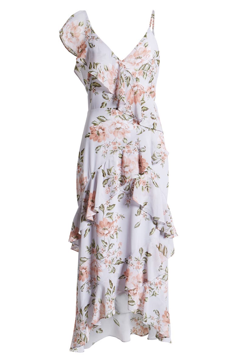WAYF Morgana Floral Tiered Ruffle Asymmetrical Sleeve Maxi Dress, Alternate, color, 
