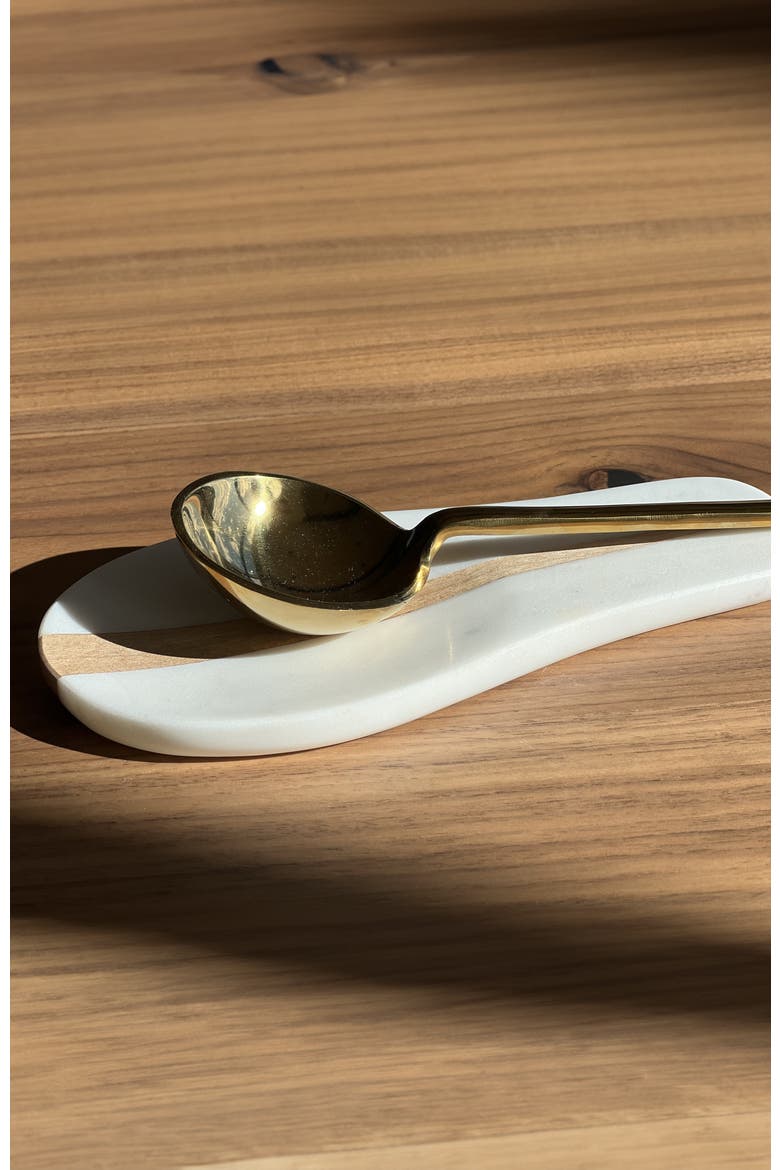 Marble and Wood Spoon Rest, Alternate, color, White