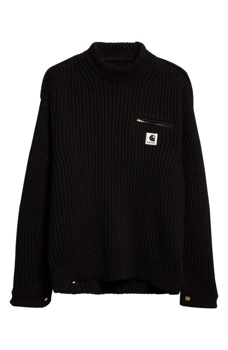 Sacai Carhartt WIP Logo Patch Wool Blend Rib Sweater, Main, color, 
