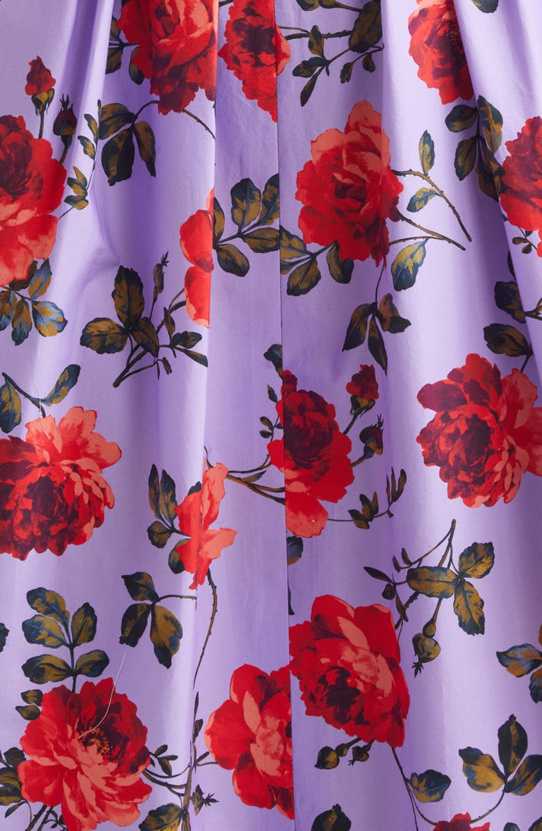 Carolina Herrera Rose Print Stretch Poplin A-Line Midi Dress, Alternate, color, Violeta Multi