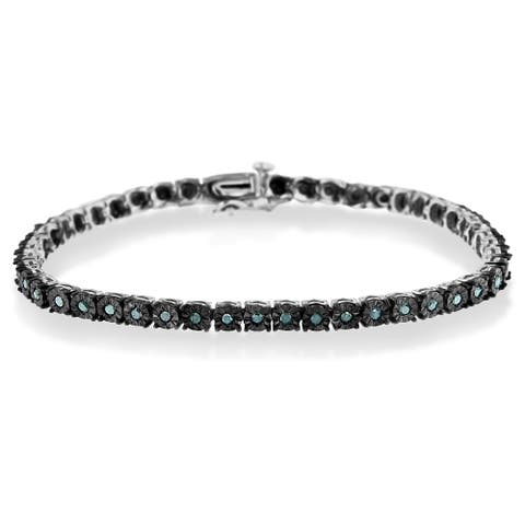 Black Rhodium Plated Silver 1.0 Cttw Diamond Miracle Tennis Bracelet