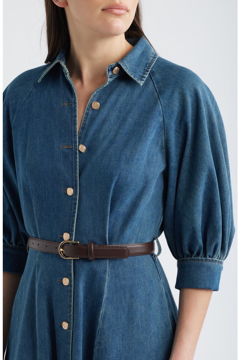 Puff Sleeve Denim Midi Shirtdress, Alternate, color, DENIM BLUE