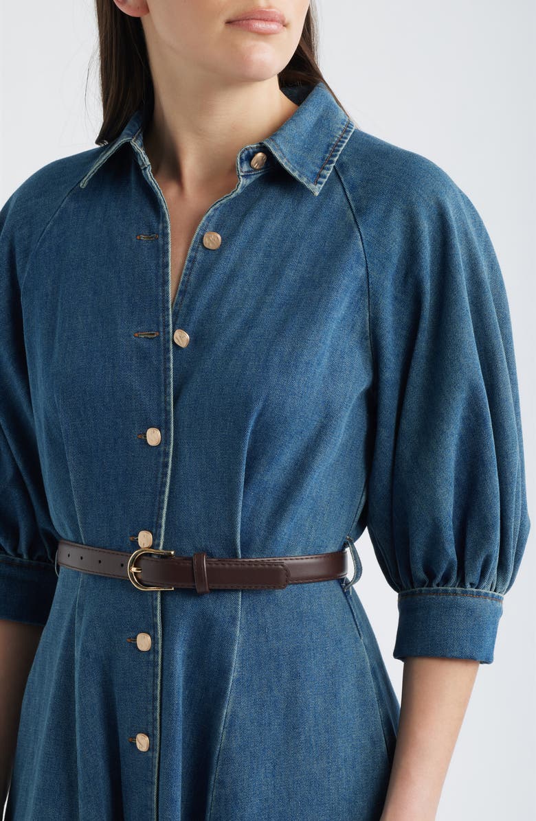 FREEMARKET Puff Sleeve Denim Midi Shirtdress, Alternate, color, Denim Blue