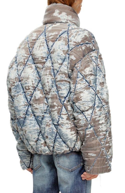 Diesel ® W-kons Distressed Denim Quilted Jacket In Brown