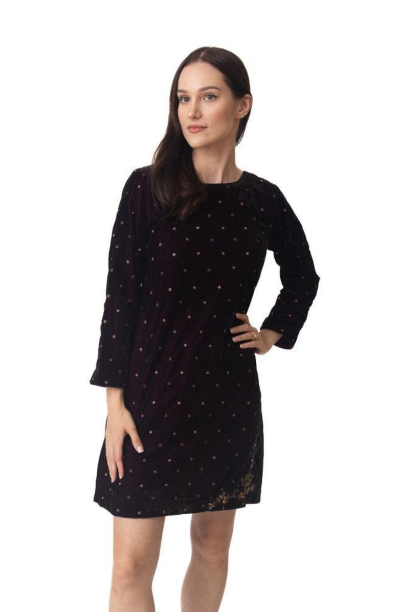 RAAS Lica Hand-Embroidered Velvet Dress, Main, color, Wine