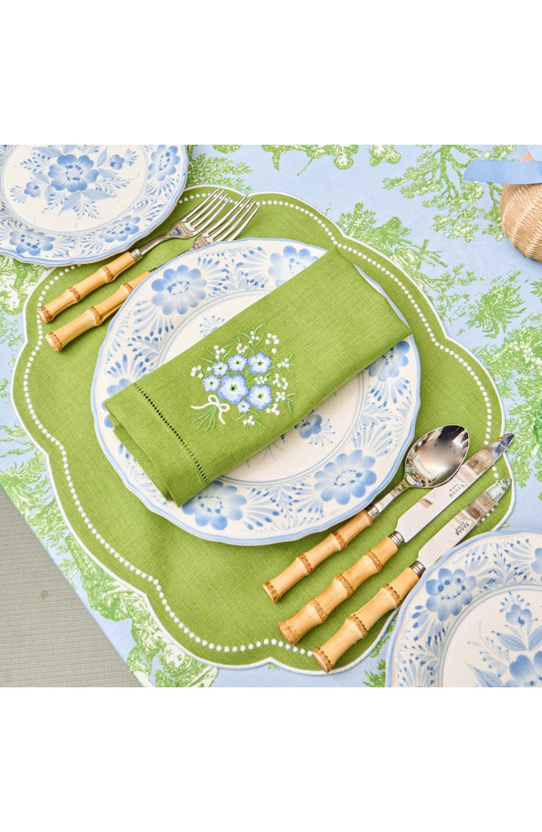 Mrs. Alice Green Floral Embroidered Linen Napkins, Alternate, color, Green