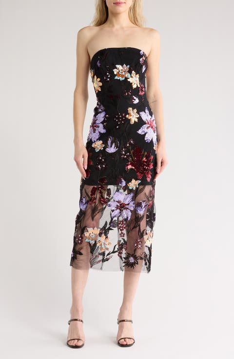 Strapless Sequin Floral Dress