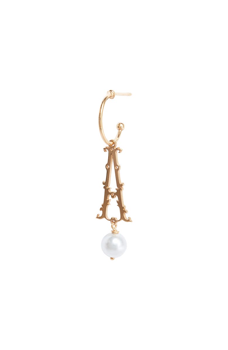 Simone Rocha Initial Imitation Pearl Hoop Earring, Main, color, 