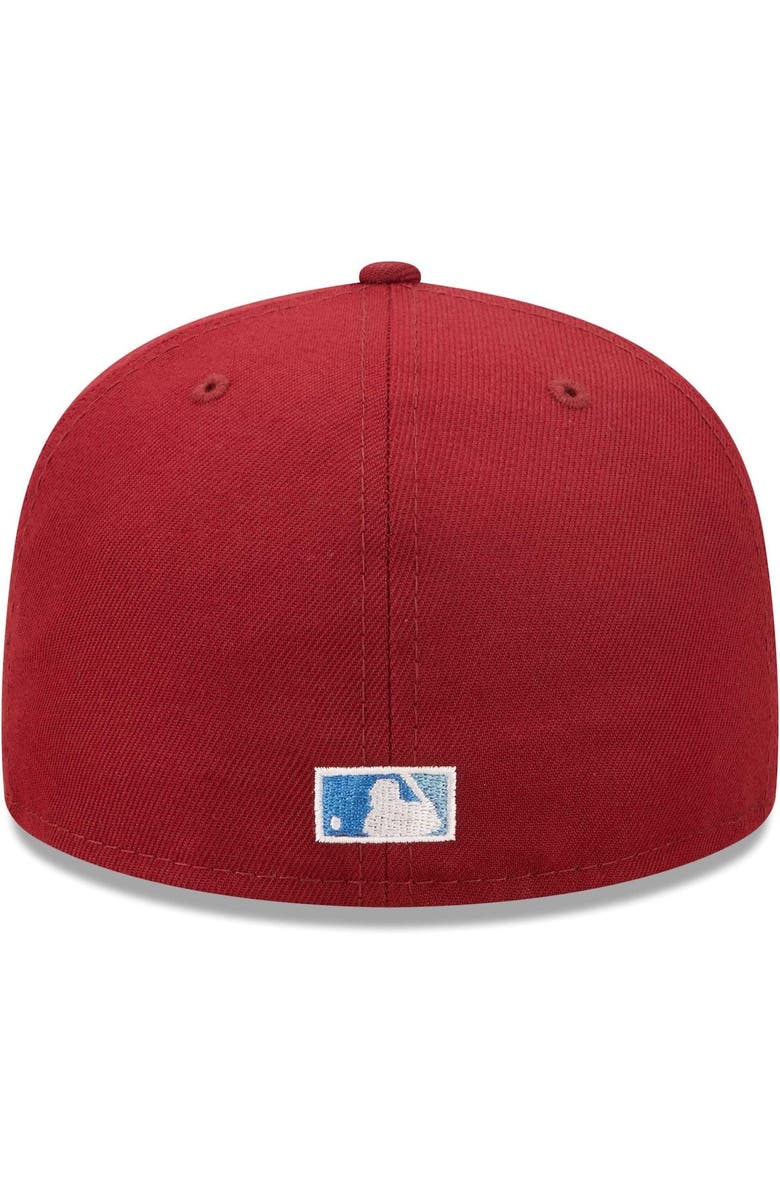 New Era Men's New Era Cardinal Los Angeles Dodgers 100th Anniversary Air Force Blue Undervisor 59FIFTY Fitted Hat, Alternate, color, 