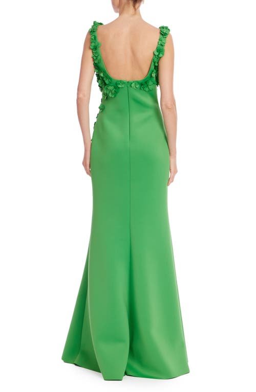 Badgley Mischka Collection Floral Appliqué Scuba Knit Trumpet Gown In Multi