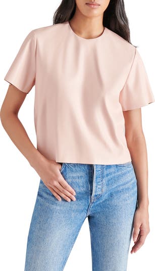 売れ筋商品|||スティーブ マデン カットソー トップス レディース Women's Ezra Faux Leather Top Bone EZRA Bone Women's Short Sleeve Faux Leather Top – Steve Madden