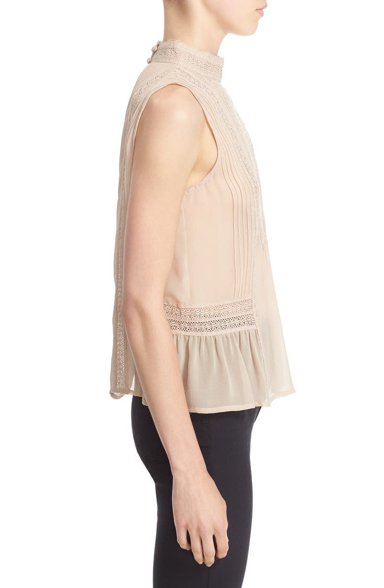 Joie Lace Trim Sleeveless Silk Blouse, Alternate, color, Almond