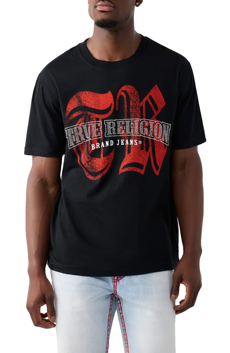 True Religion Crystal Logo Graphic T-Shirt, Main, color, Jet Black