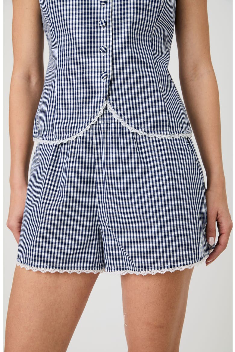 Gingham Lace Trim Shorts, Alternate, color, NAVY/ WHITE GINGHAM