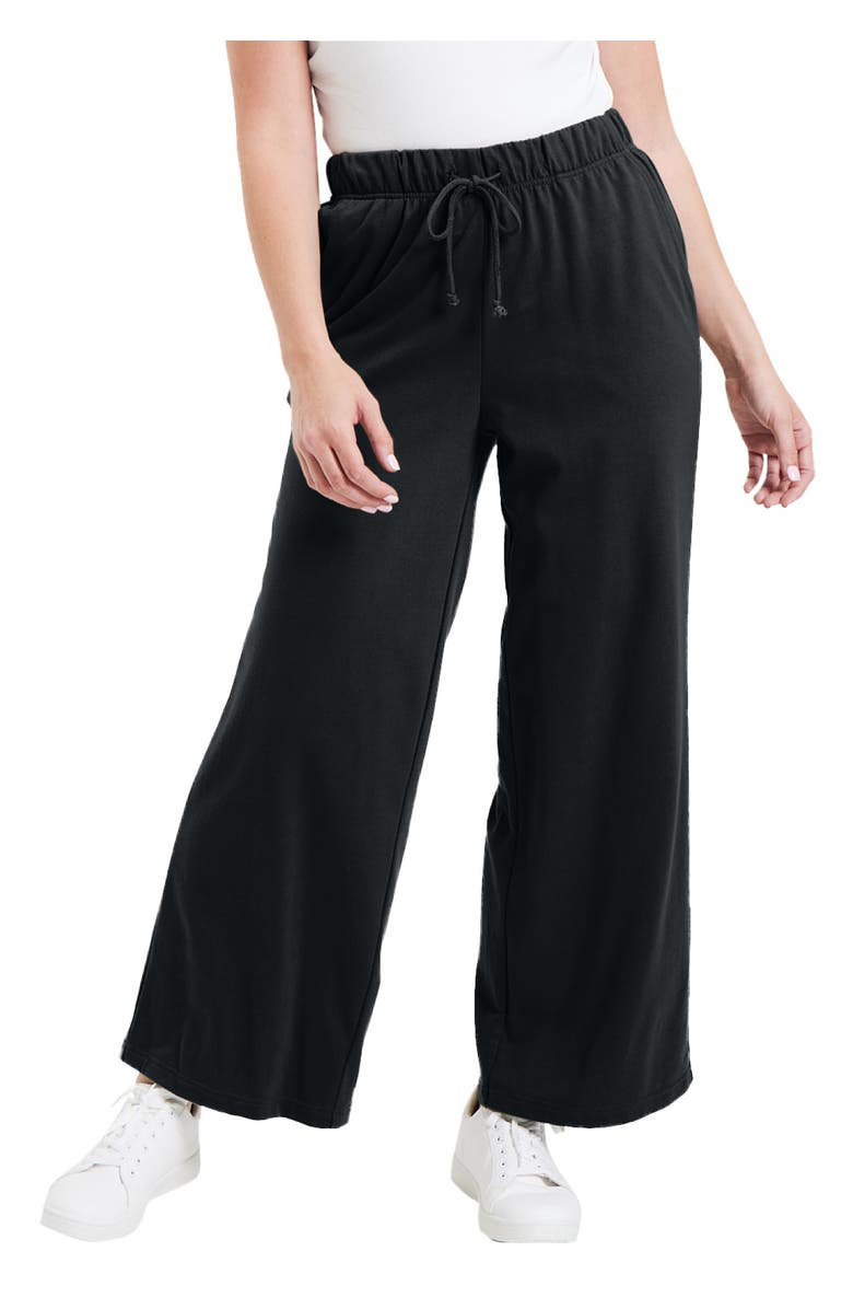 June + Vie French Terry Wide-Leg Pant, Main, color, Black