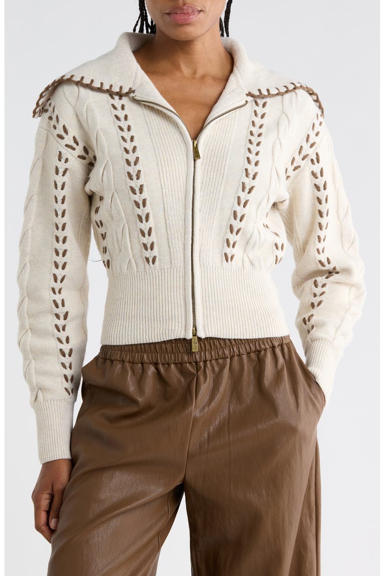 Whipstitch Zip-Up Cardigan, Main, color, CREAM-BROWN