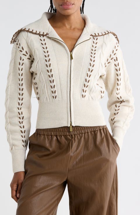 Whipstitch Zip-Up Cardigan