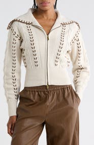 7 For All Mankind Whipstitch Zip-Up Cardigan