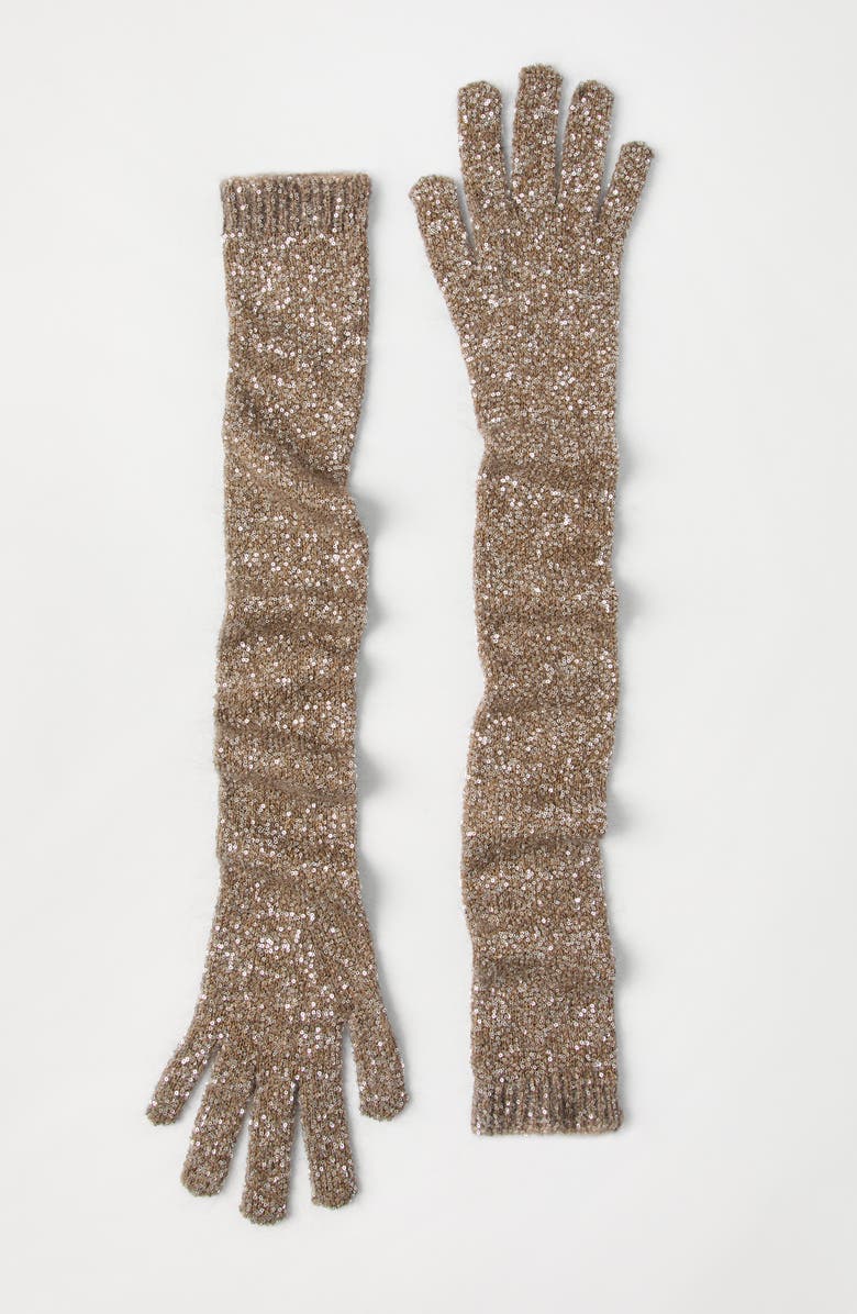 Brunello Cucinelli Dazzling knit gloves, Alternate, color, Beige