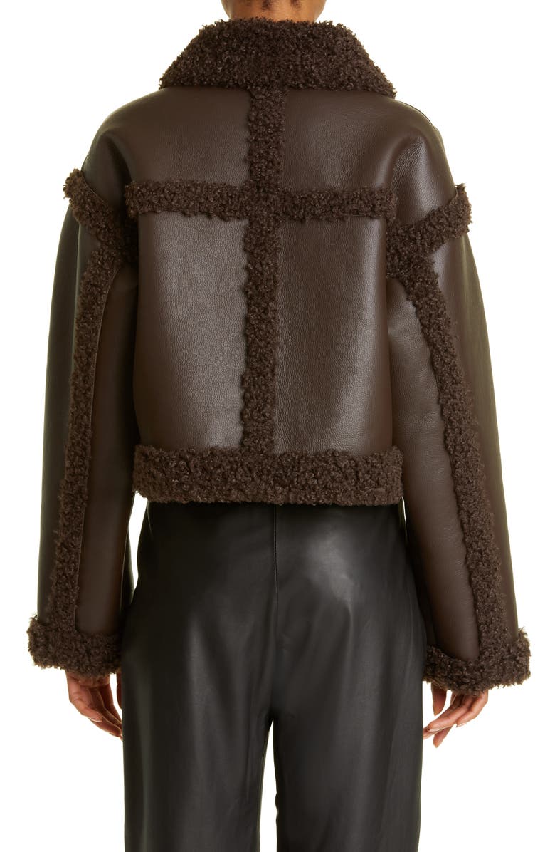 Stand Studio Kristy Double Breasted Faux Leather Crop Jacket with Faux Shearling Trim, Alternate, color,