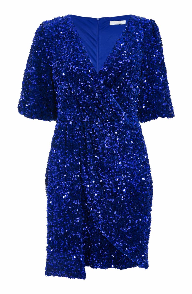 QUIZ V Neck Wrap Mini Sequin Dress, Alternate, color,