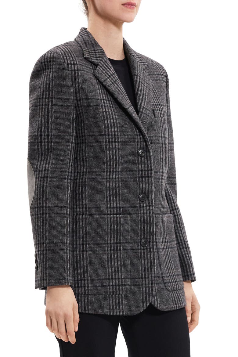 Plaid Elbow Patch Recycled Wool Blend Jacket, Alternate, color, CHARCOAL MULTI - QDY