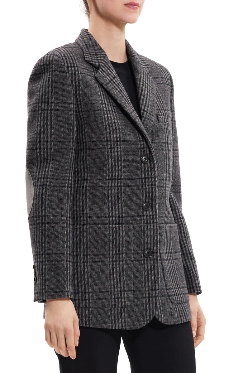 Theory Plaid Elbow Patch Recycled Wool Blend Jacket, Alternate, color, Charcoal Multi - Qdy