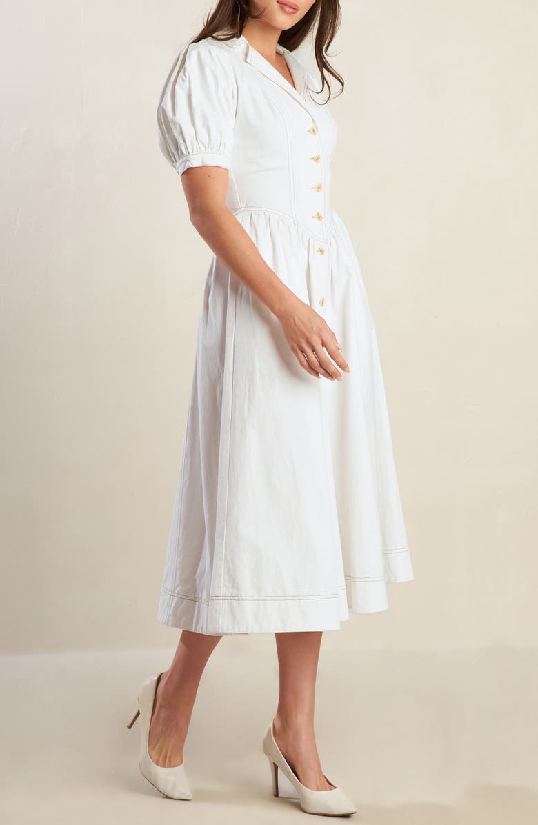 FREEMARKET Puff Sleeve Flared Denim Midi Shirtdress, Alternate, color, 