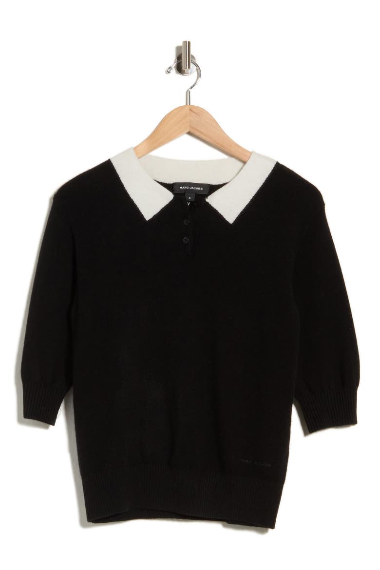 Trompe l'Oeil Knit Polo, Main, color, BLACK