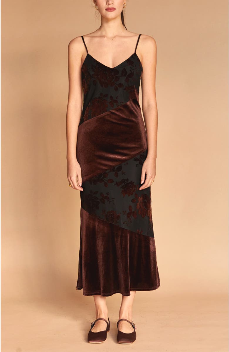 CRESCENT Velvet Burn-Out Midi Dress, Alternate, color, 