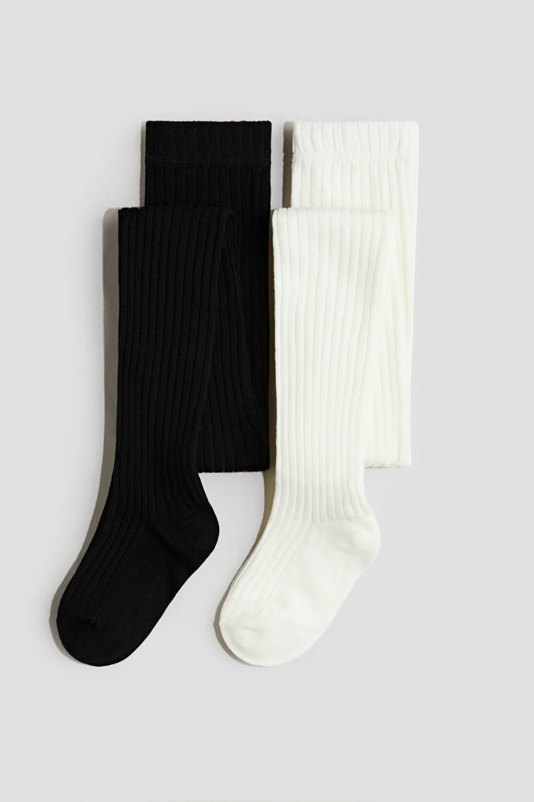 2-pack Fine-knit Tights, Main, color, White/black